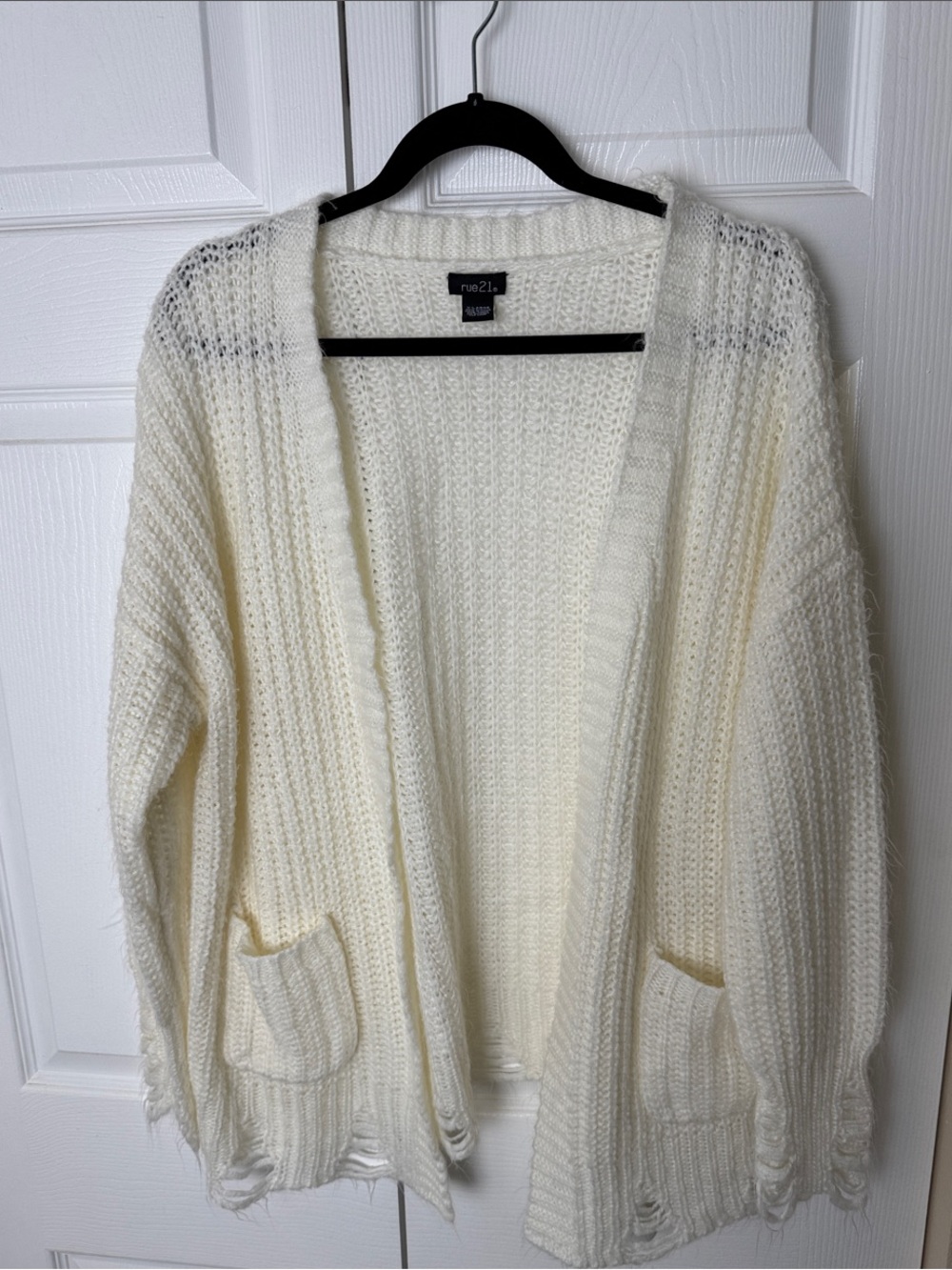 Rue21 Cream Open Front Knit Cardigan with Pockets